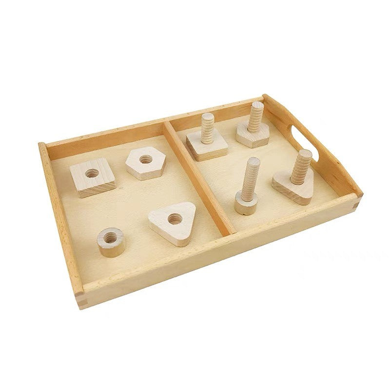 Wooden Shaped Nut Screwing Activity on Tray