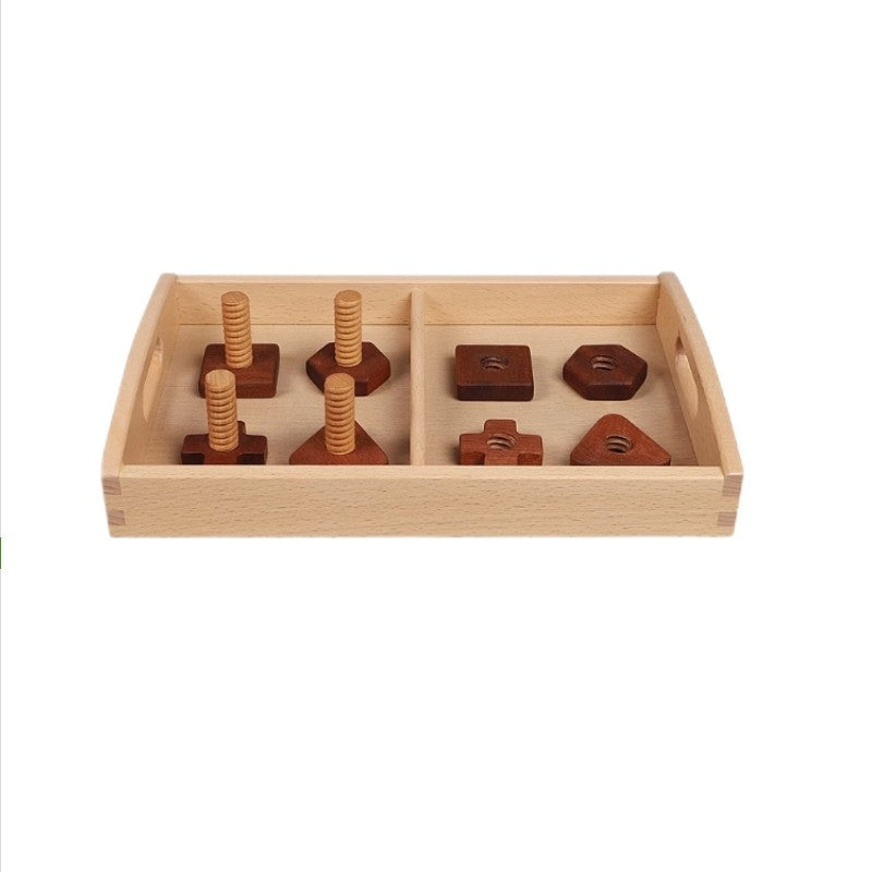 Wooden Shaped Brown Nut Screwing Activity on Tray